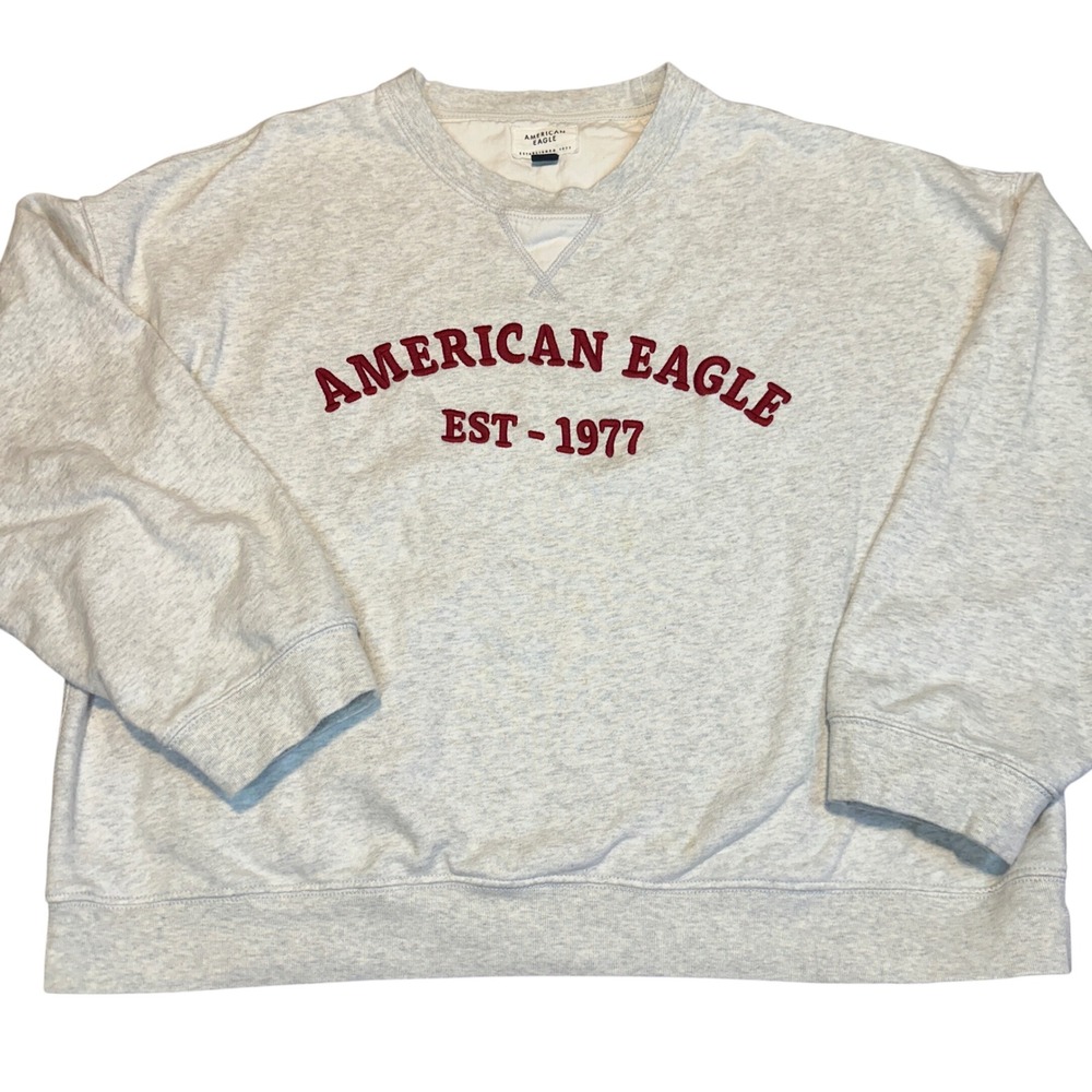 American Eagle Womens XL Gray Embroidered Logo Crewneck Sweatshirt EST 1977